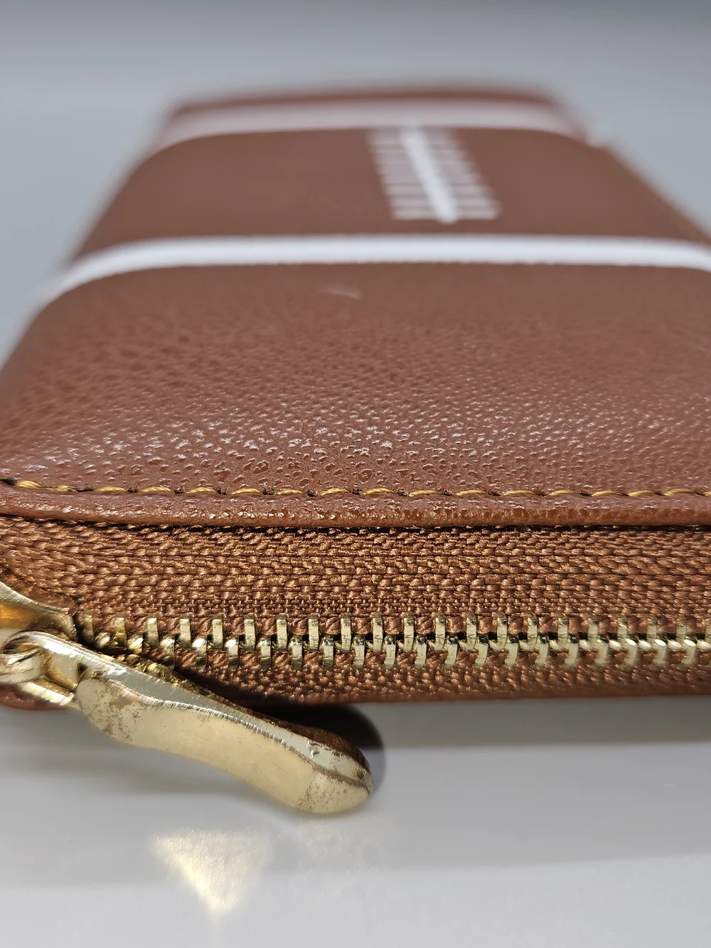 Women's Football Zip Around Wallet Clutch Brown Faux Leather Game Day Organizer